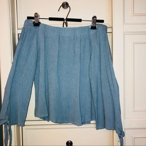 STYLE ENVY Blue Off-The-Shoulder Top